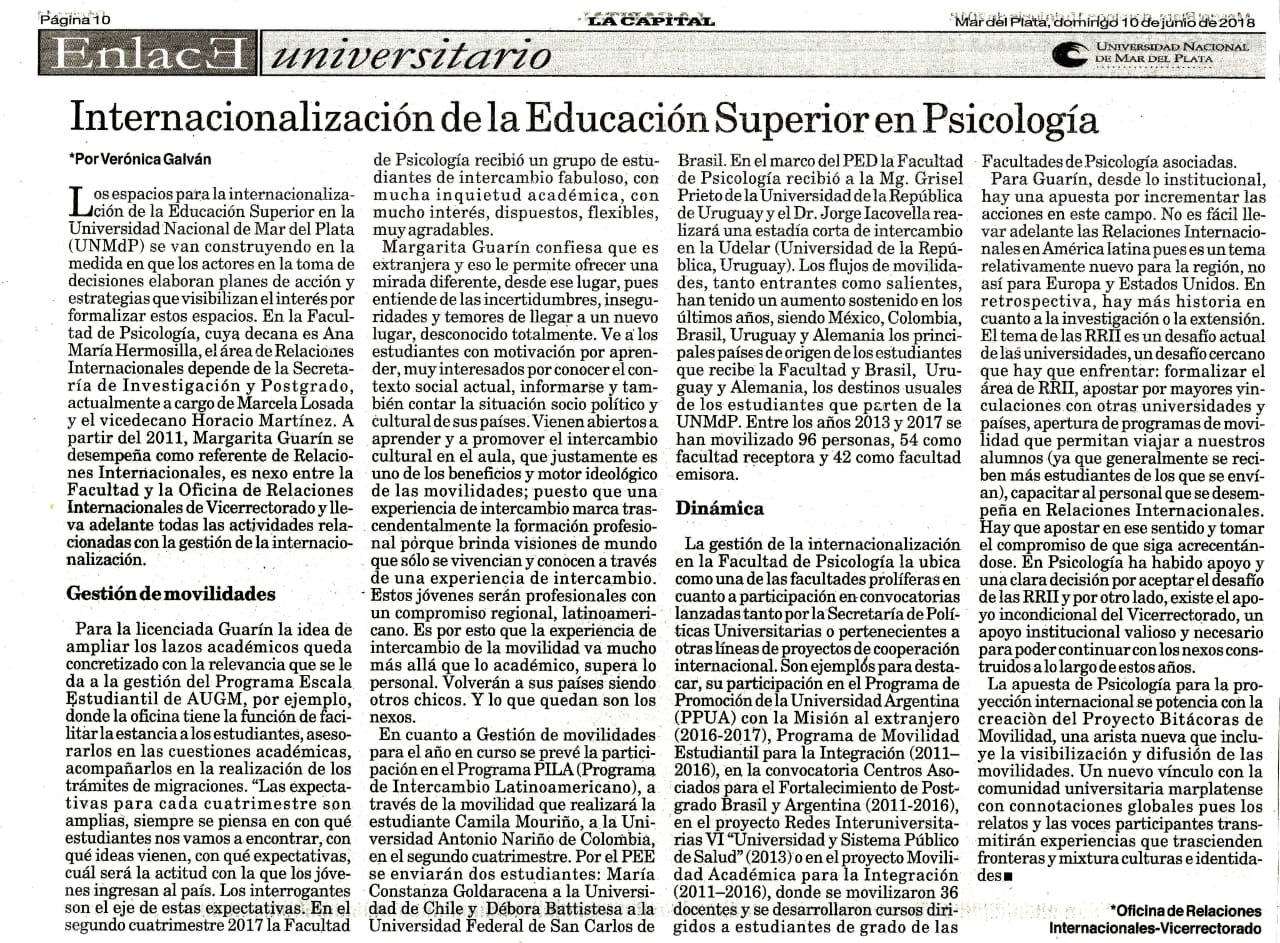 Articulo publicado en La Cpital Psicologia